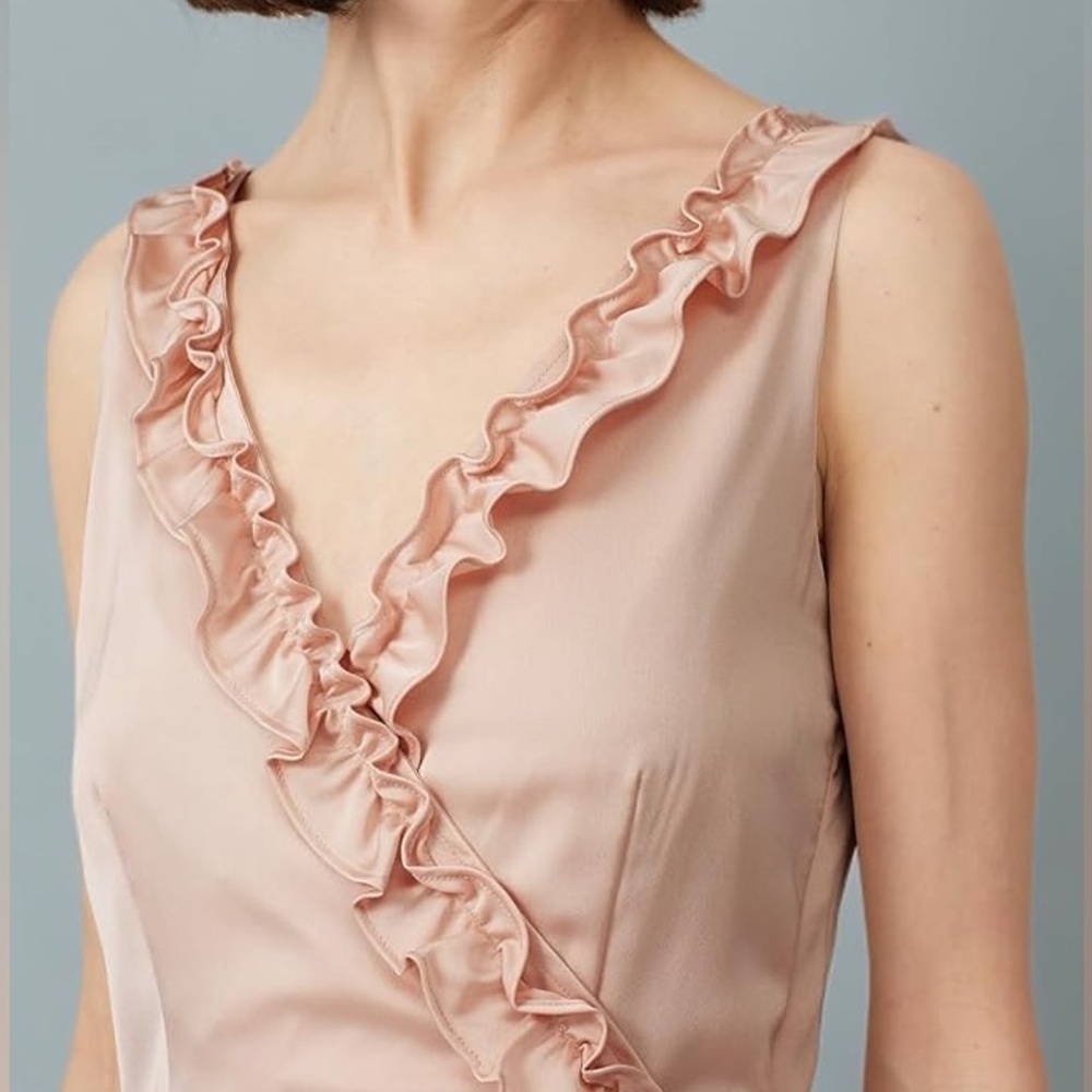 Great Jones Ruffle V Neck Pale Pink Blush Dress Size 6 - Picture 2 of 7
